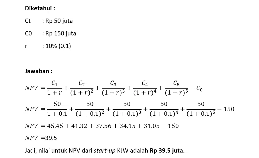 Contoh perhitungan NPV Net Present Value