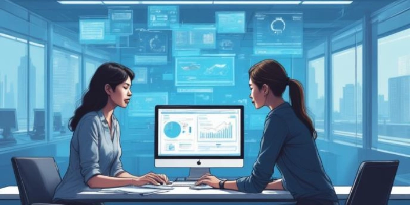 Ilustrasi pengembangan enterprise software seperti ERP dan CRM untuk bisnis