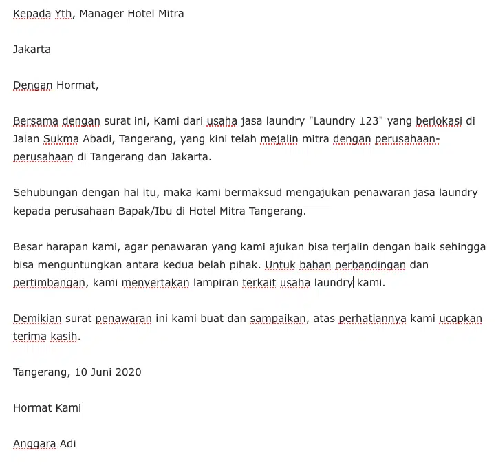 contoh surat penawaran perusahaan jasa