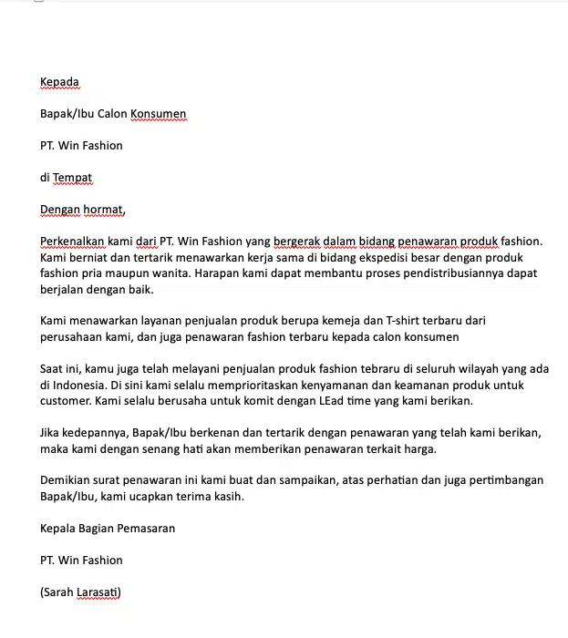 contoh surat penawaran produk 