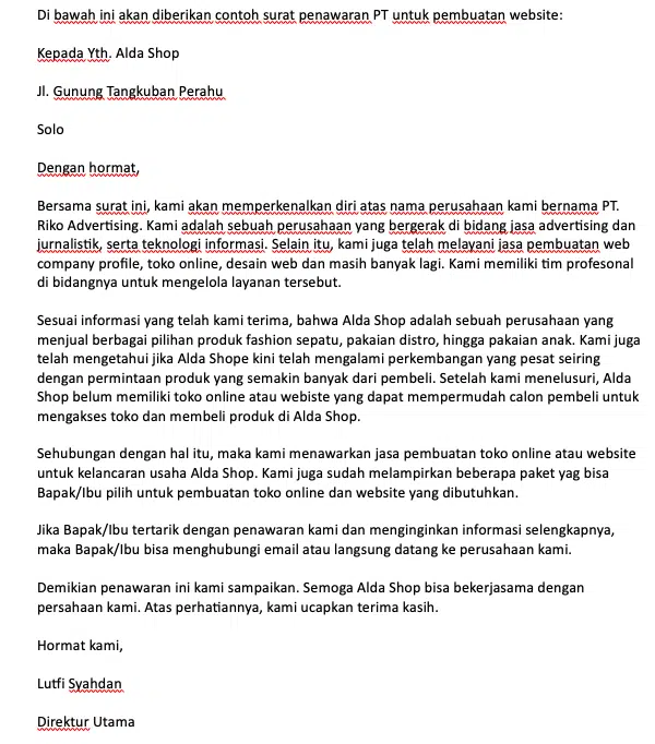 contoh surat penawaran jasa perusahaan