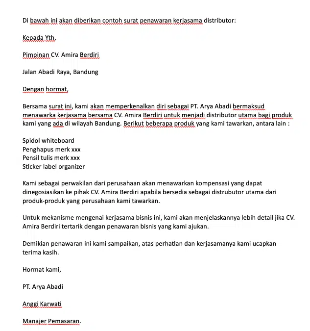 contoh surat penawaran jasa