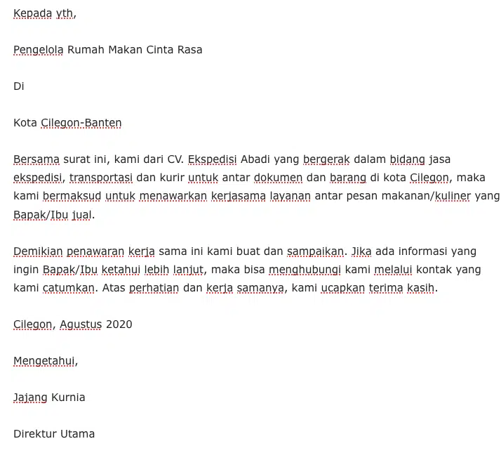 contoh surat penawaran jasa