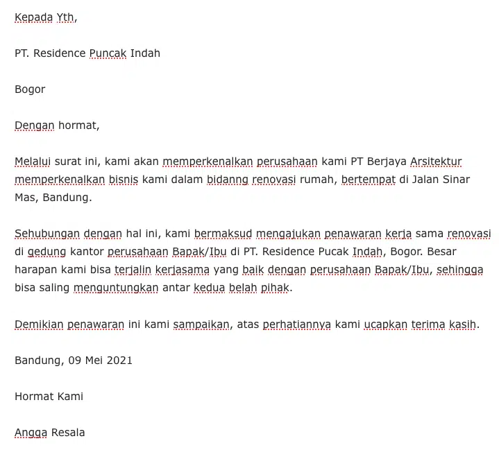 contoh surat penawaran jasa