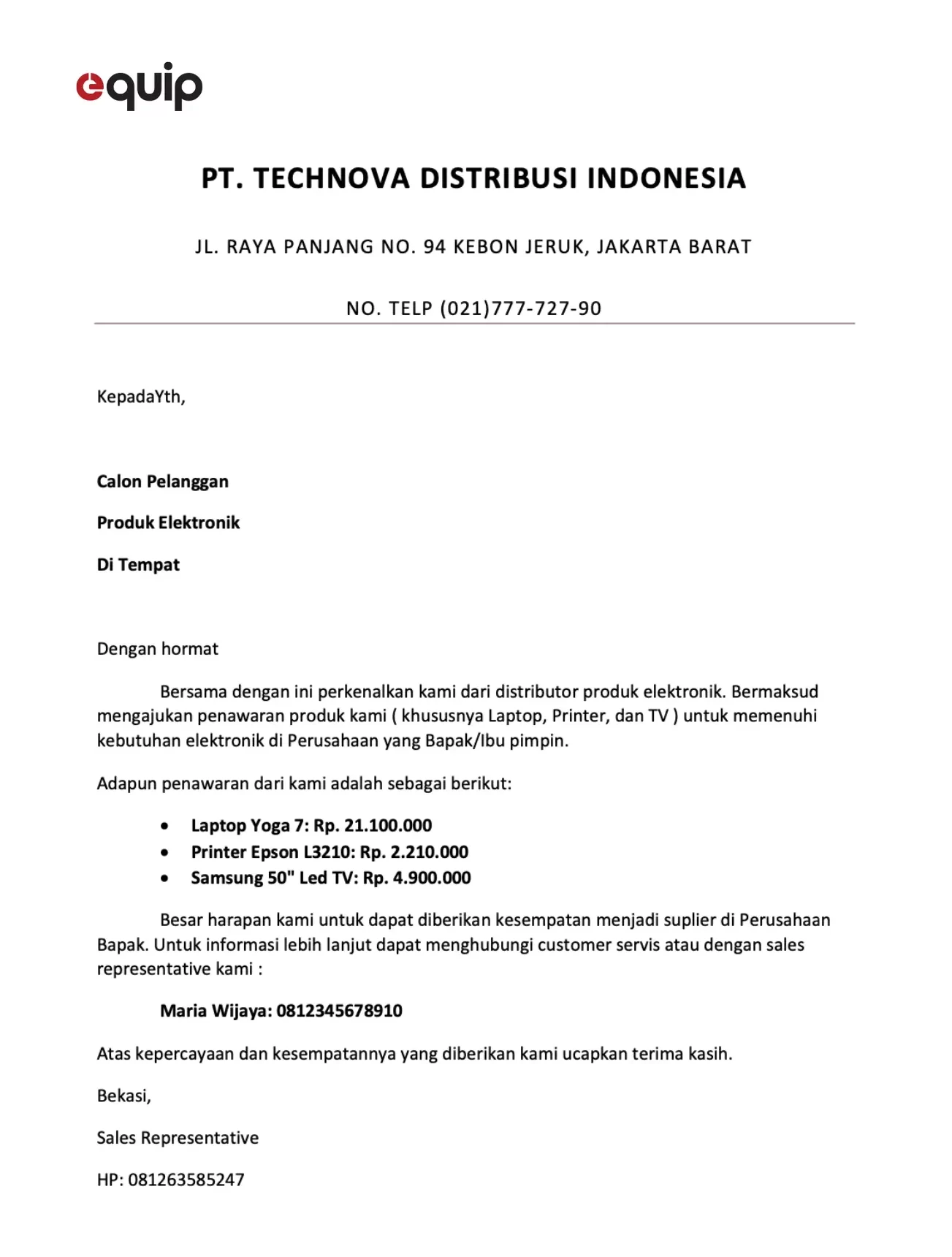 contoh surat penawaran