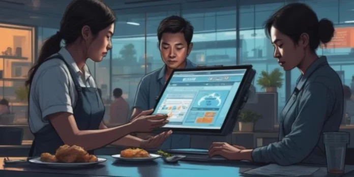 Ilustrasi Cloud POS berbasis cloud untuk transaksi dan laporan penjualan real-time