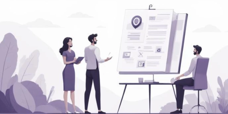 Ilustrasi manajer proyek dan tim menetapkan tujuan proyek dengan timeline dan target pekerjaan.