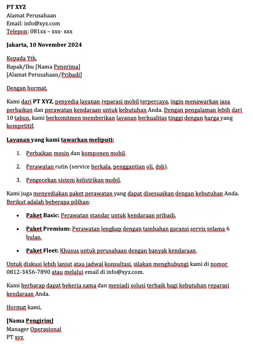 contoh surat penawaran jasa