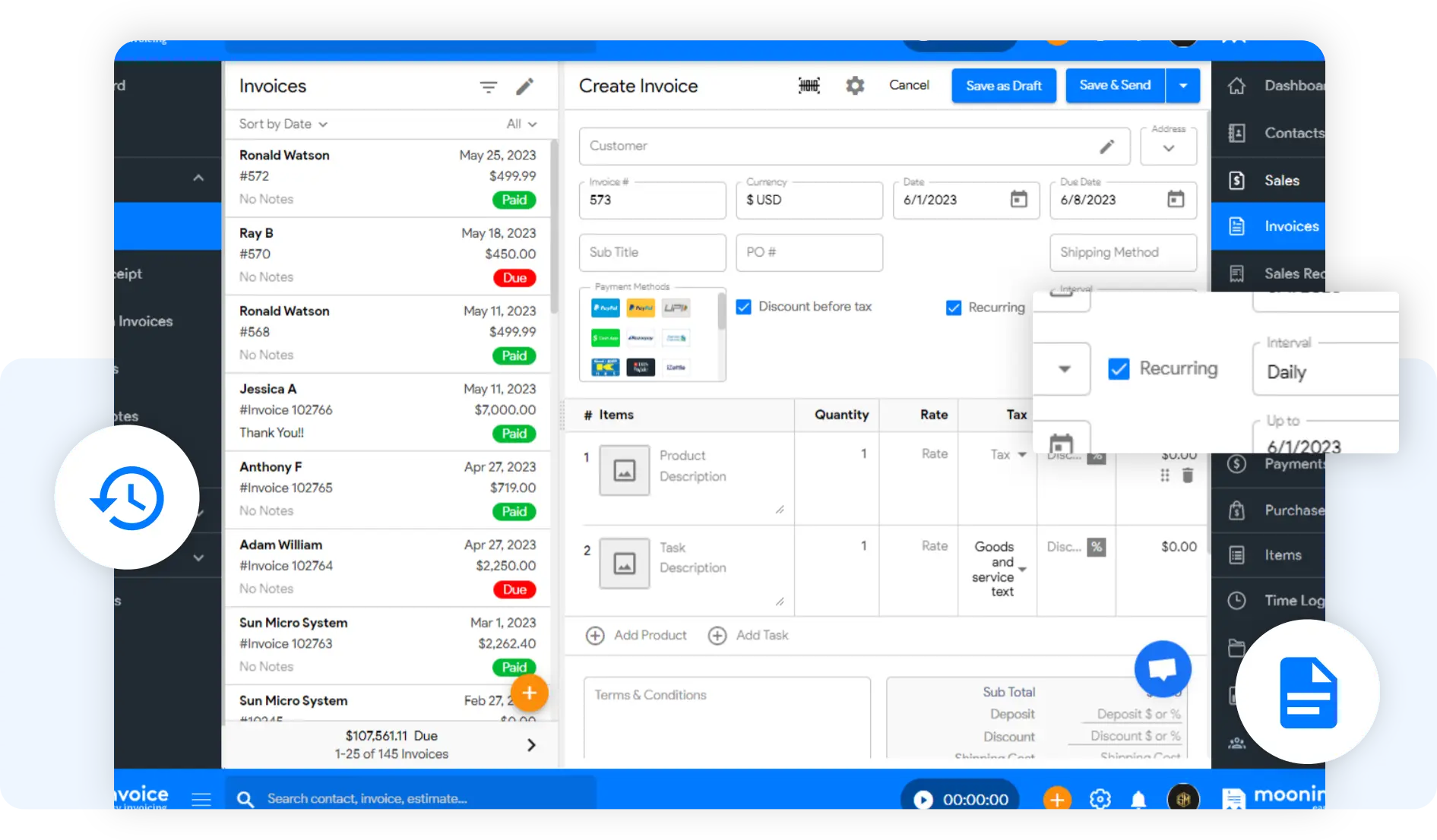Dashboard Moon Invoice