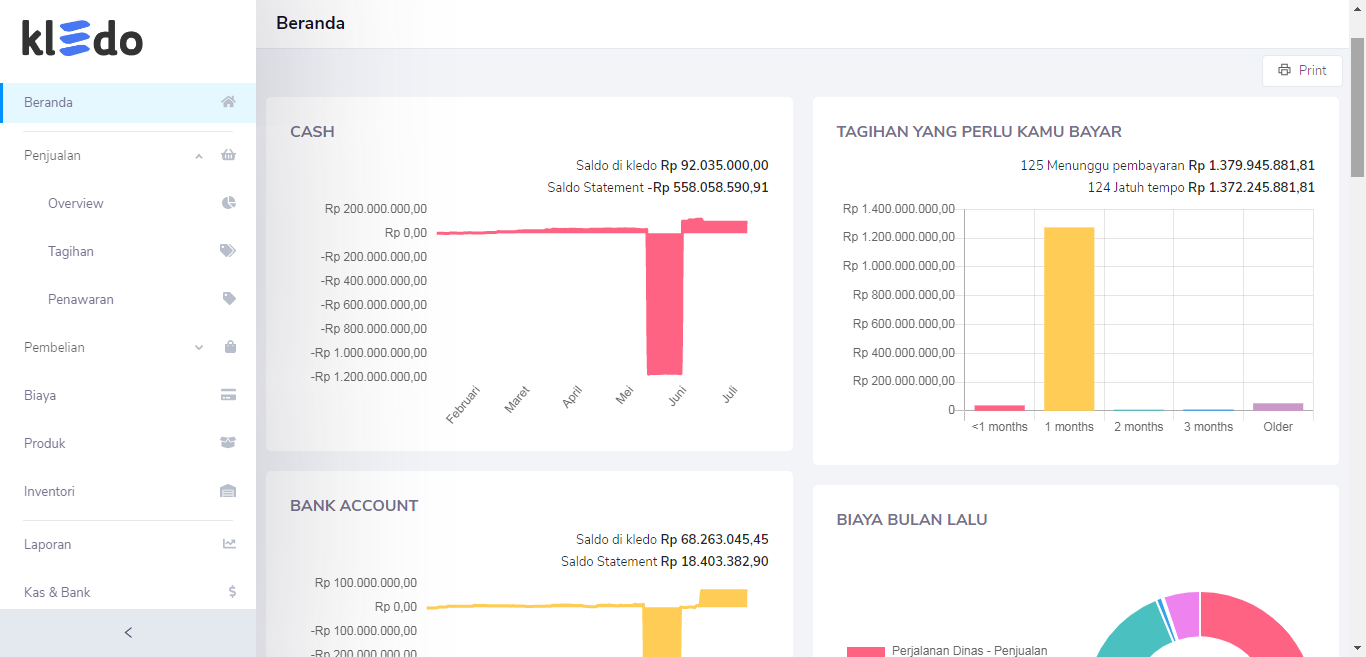 Dashboard Kledo