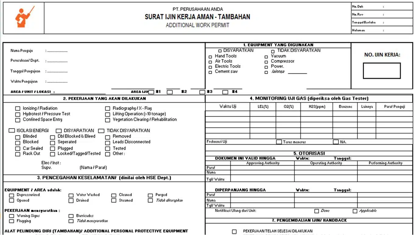 contoh permit to work