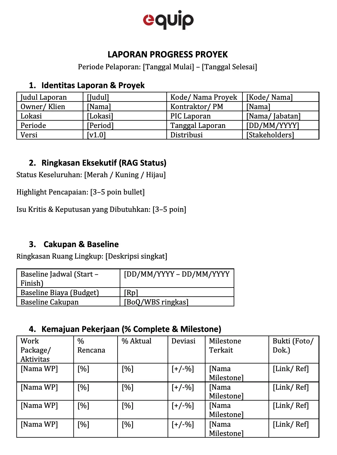 contoh laporan progress proyek