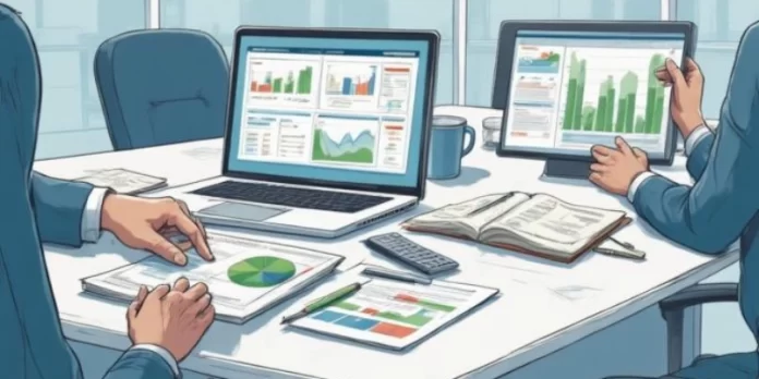 Ilustrasi perencanaan anggaran perusahaan menggunakan laporan keuangan dan spreadsheet budgeting