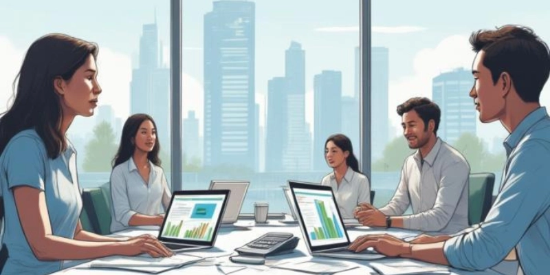 Ilustrasi tim keuangan menyusun budgeting perusahaan untuk perencanaan bisnis yang lebih terstruktur