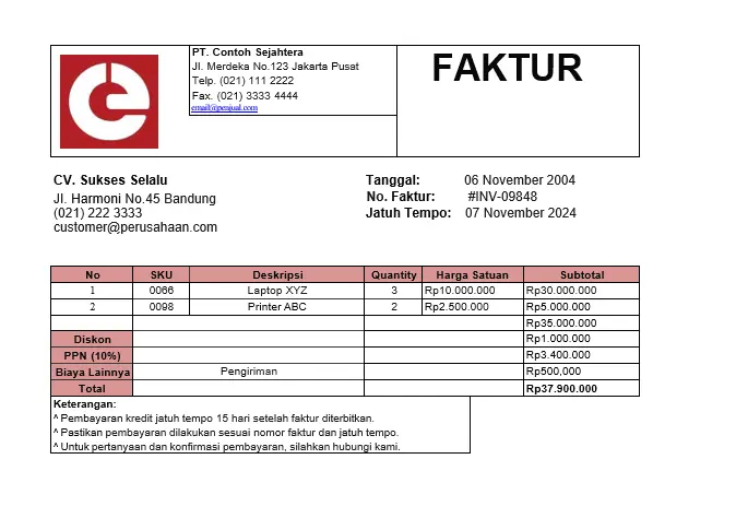 contoh faktur kredit