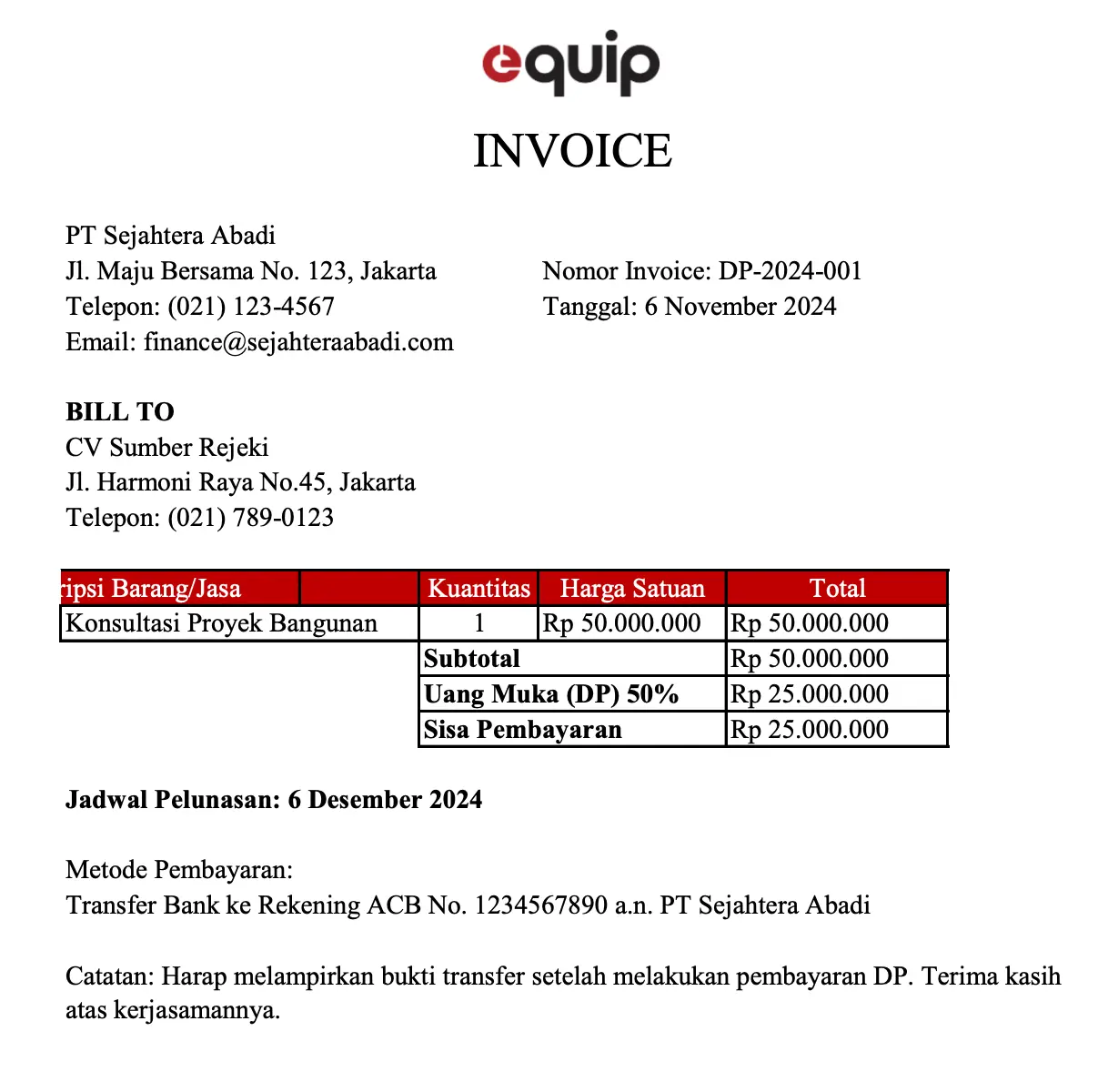contoh invoice dp