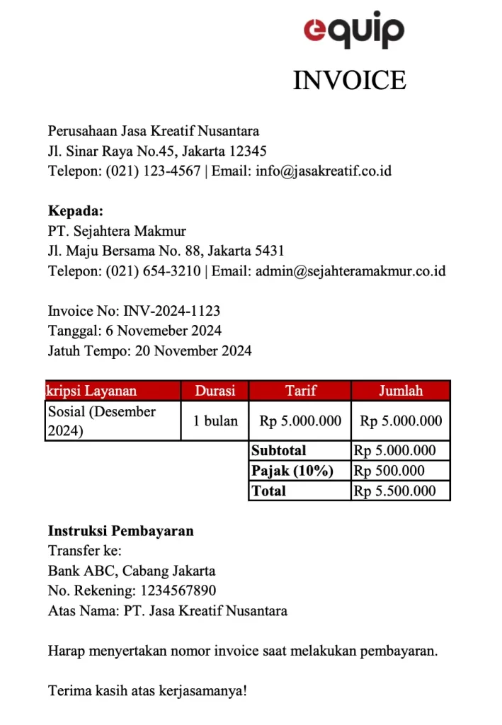 contoh invoice jasa