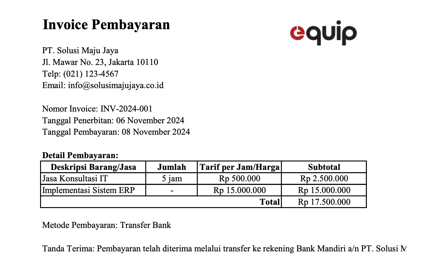 contoh invoice pembayaran