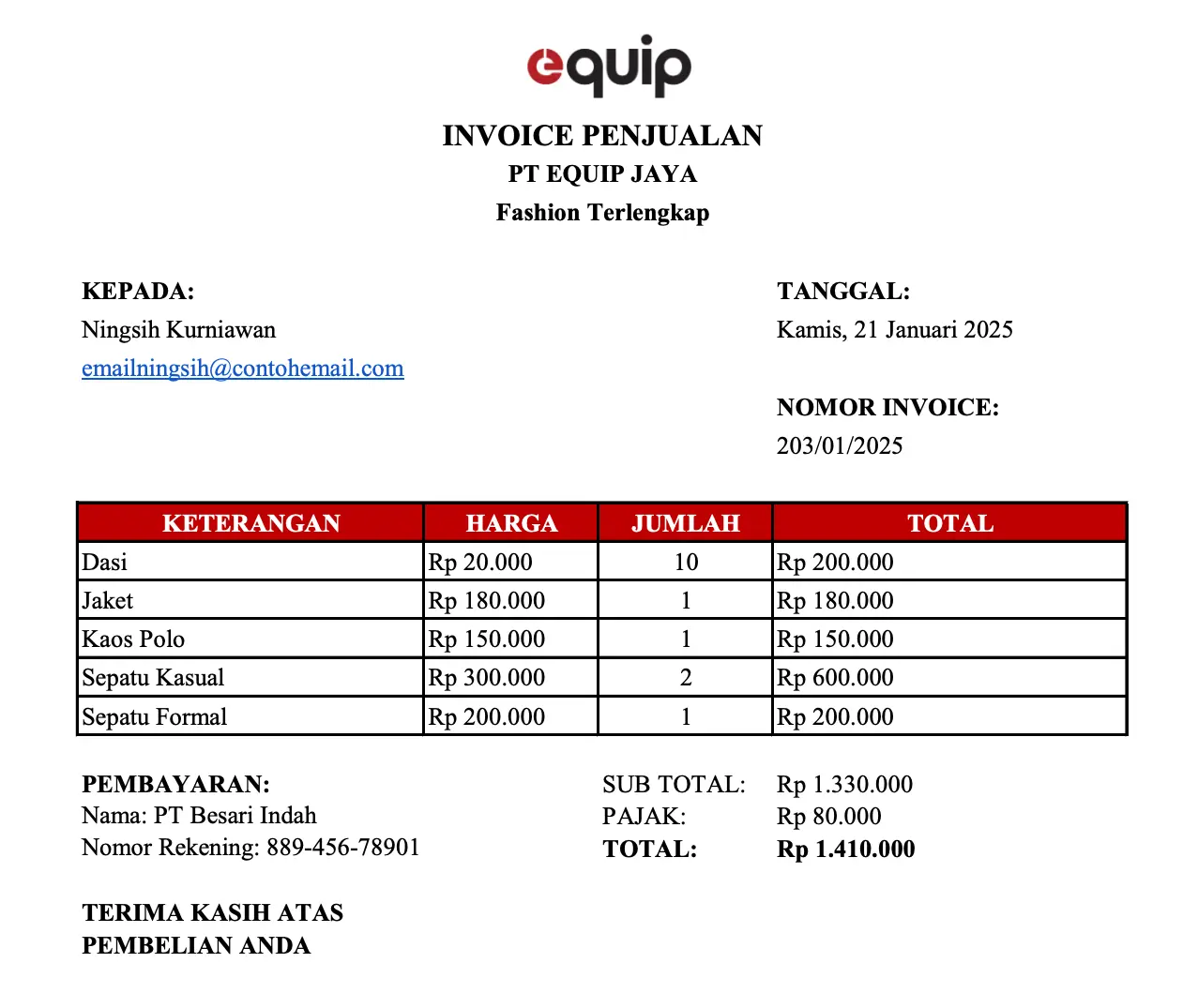 contoh invoice penjualan
