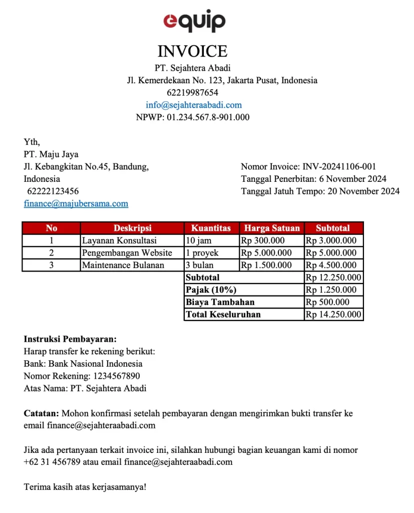 contoh invoice perusahaan