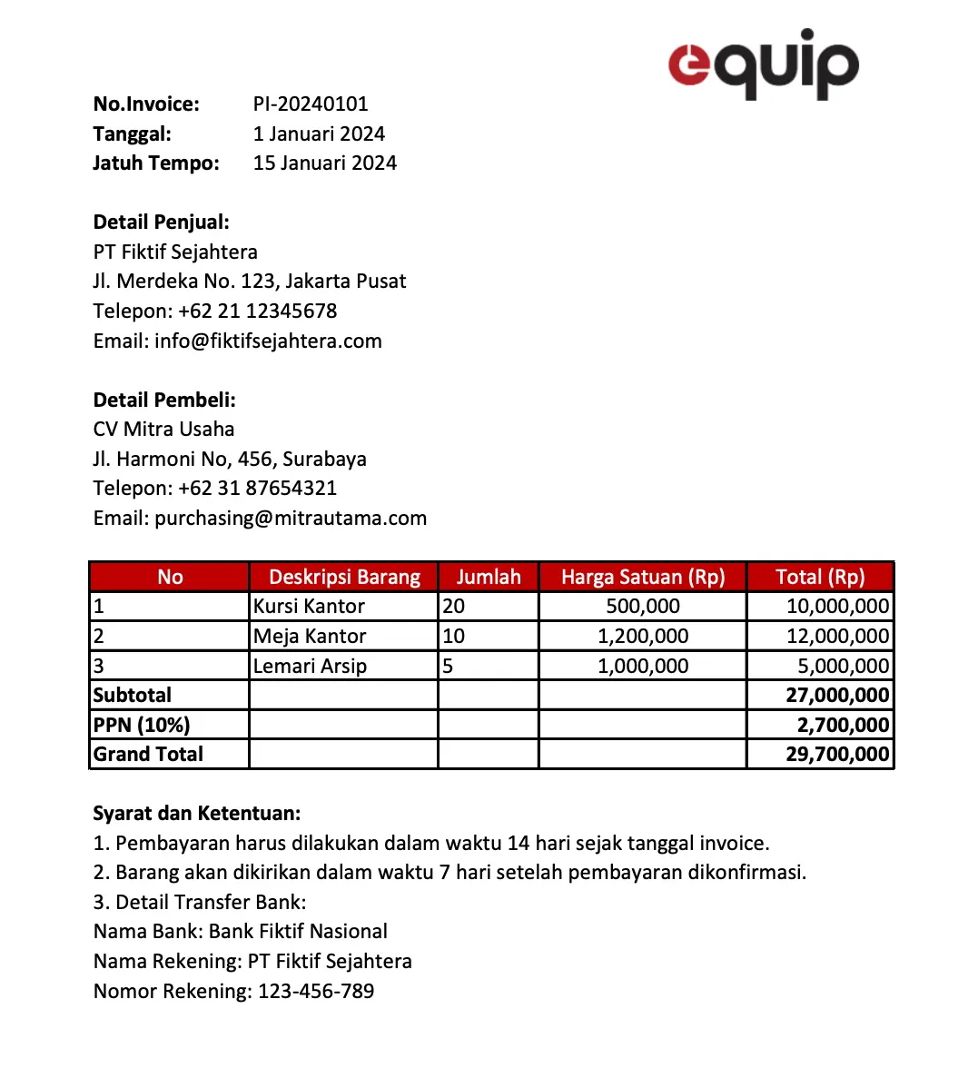 contoh invoice proforma