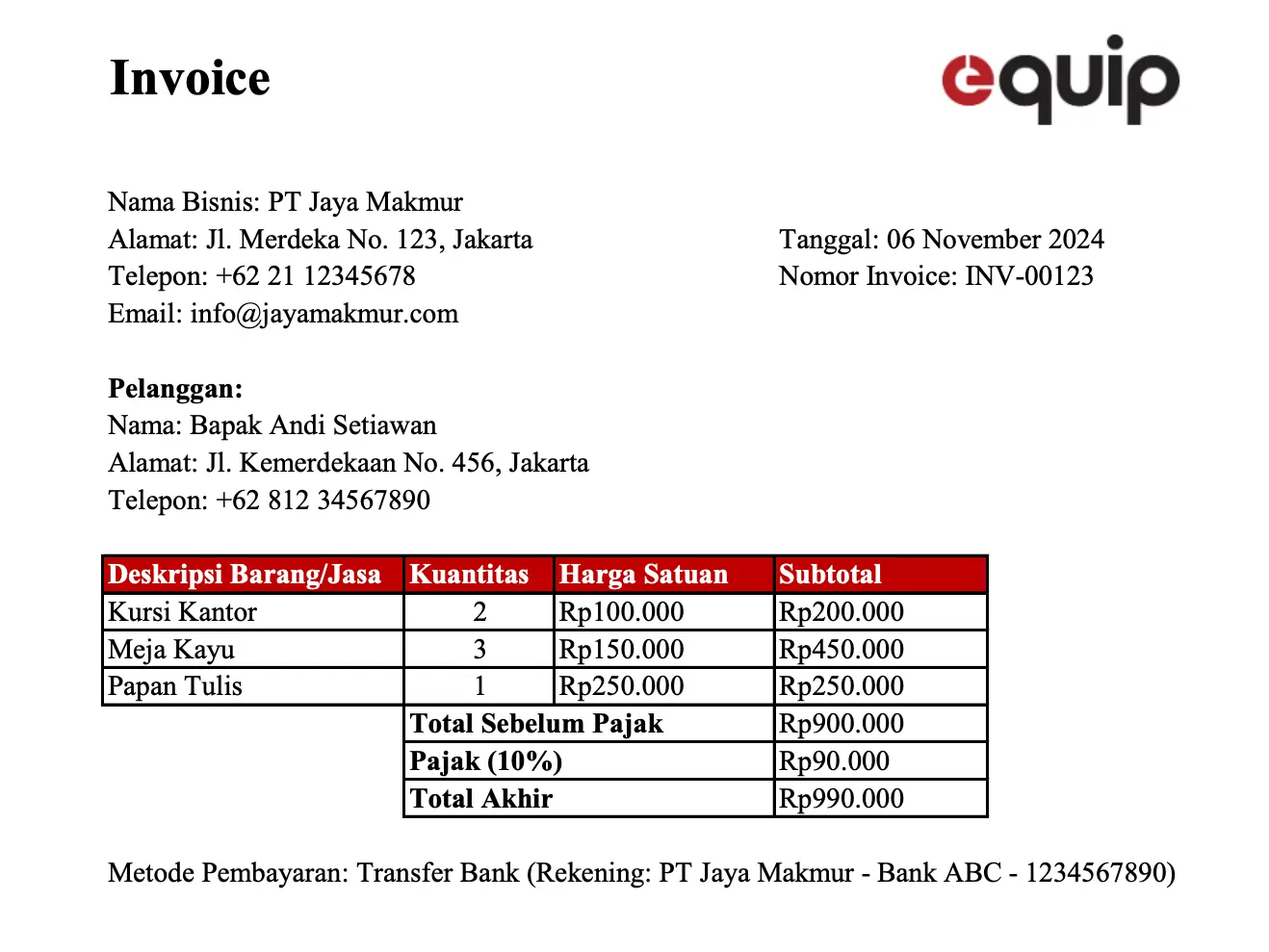 contoh invoice sederhana