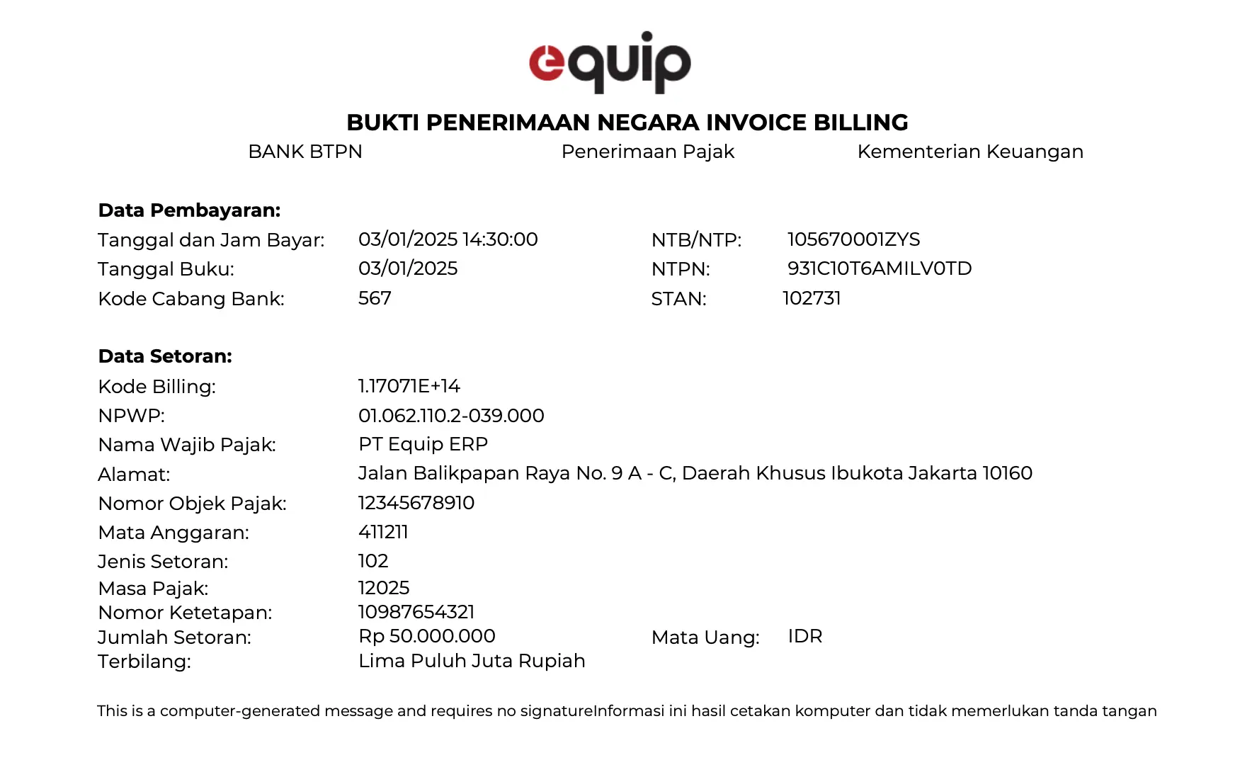 contoh invoice tagihan