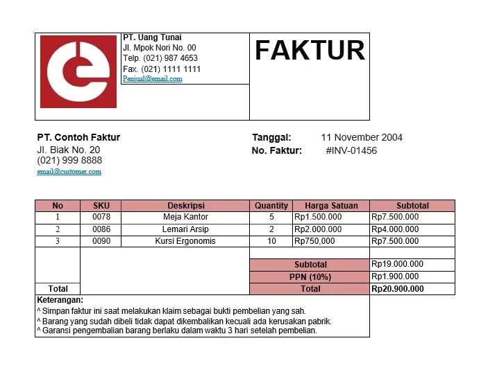 contoh faktur penjualan