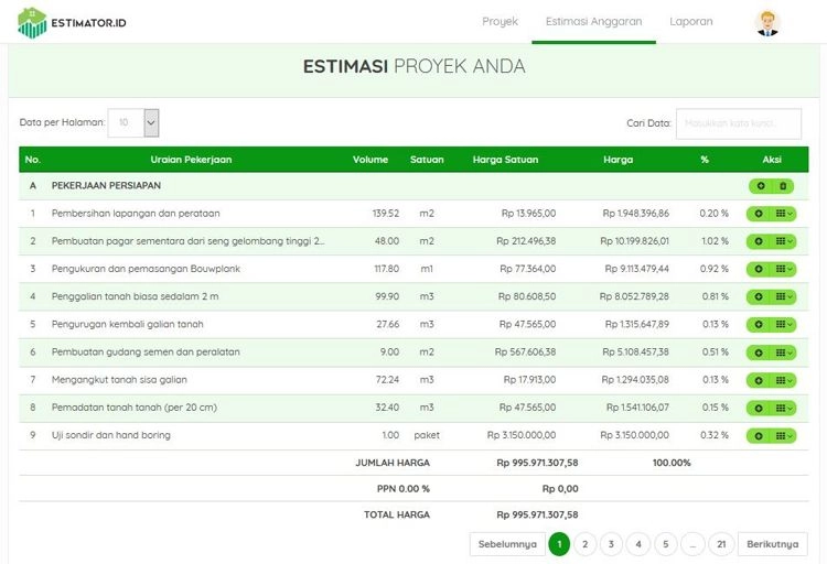 Aplikasi RAB online Estimator id