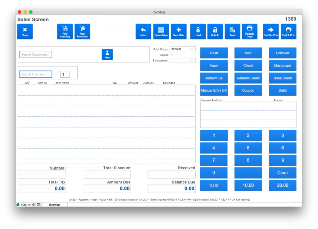 Sales Screen