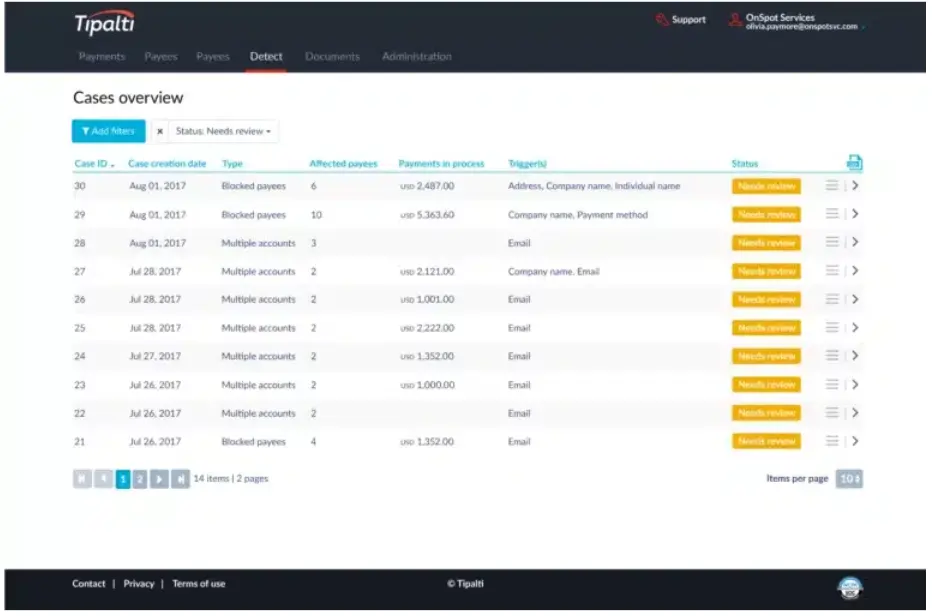 Tipalti dashboard
