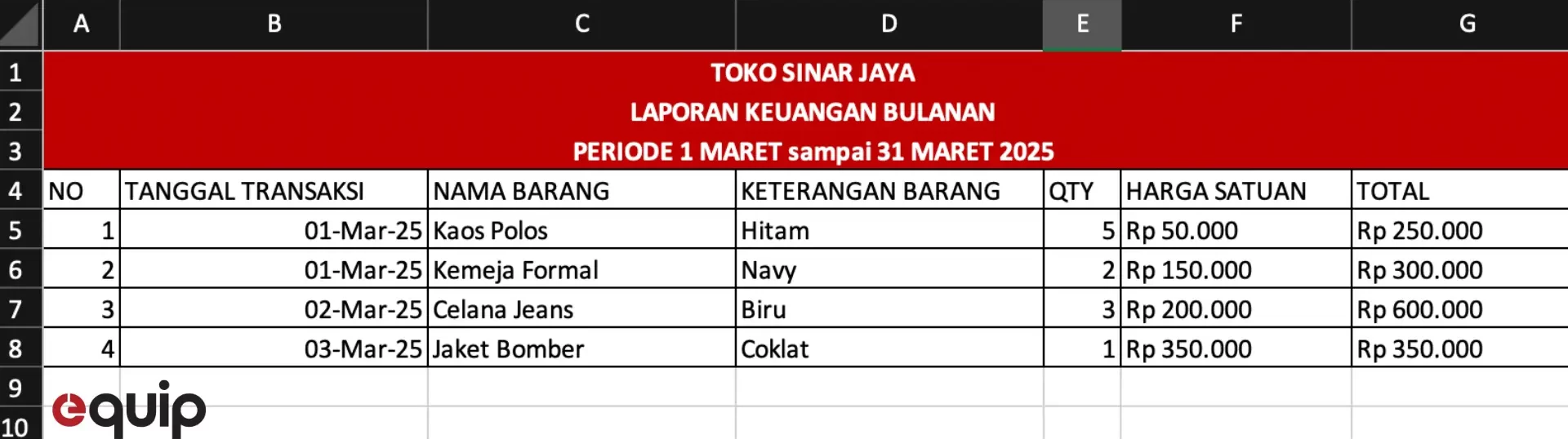 laporan keuangan dengan excel