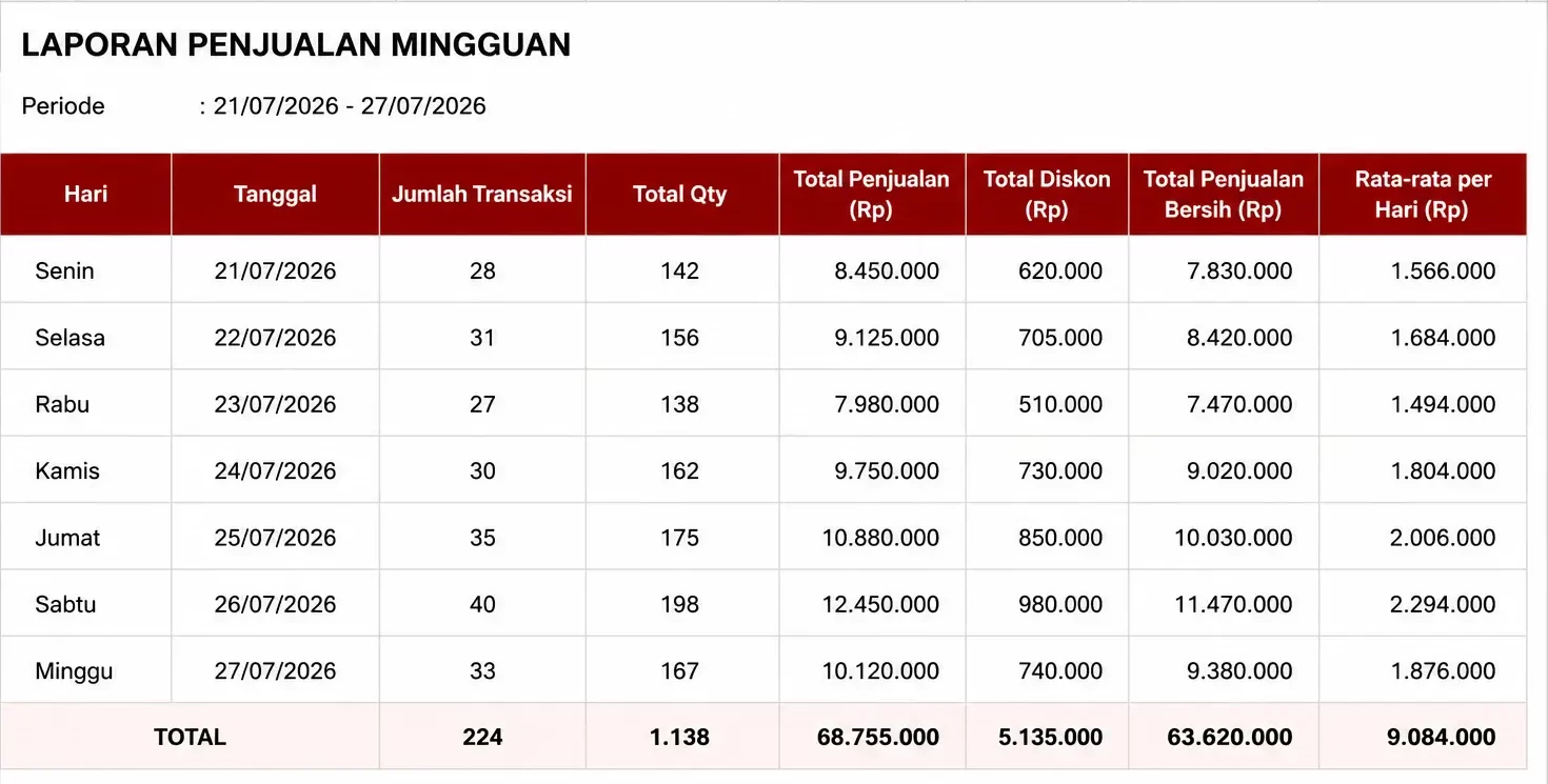 laporan penjualan mingguan