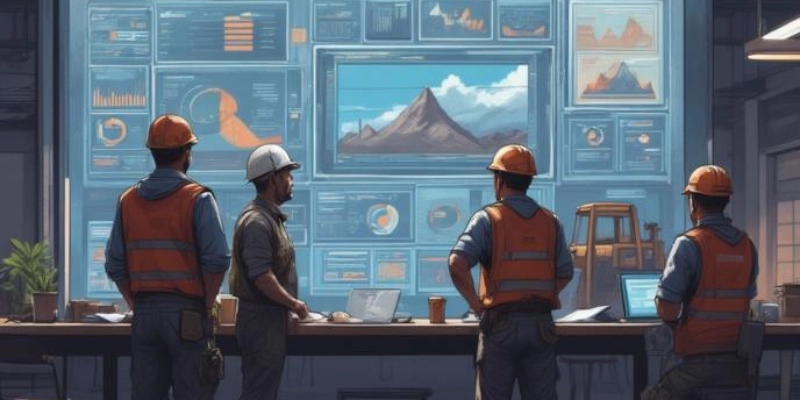 Tim manajemen tambang menganalisis dashboard ERP digital untuk mengatasi tantangan implementasi sistem dan integrasi operasional pertambangan.