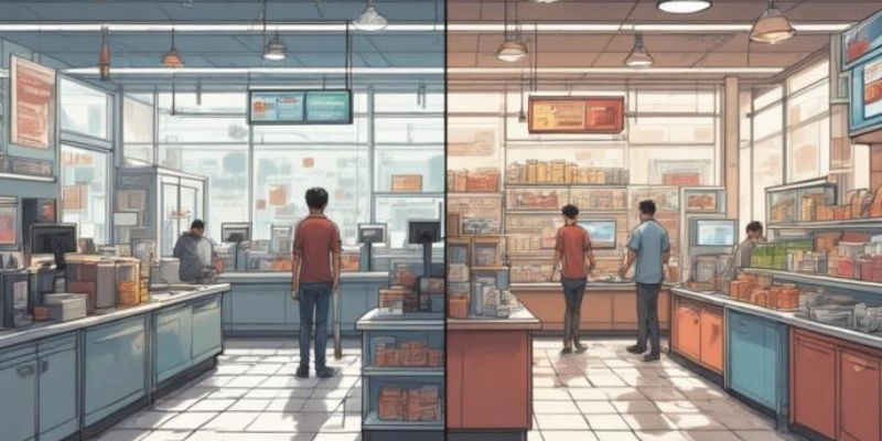 Perbandingan sistem POS ritel besar seperti Alfamart dengan POS toko umum dalam operasional kasir minimarket