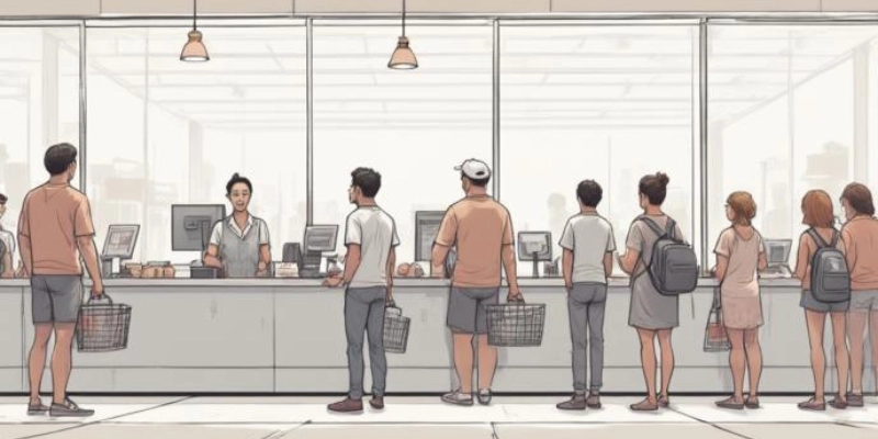 Ilustrasi antrean pelanggan di kasir saat transaksi over the counter di toko retail