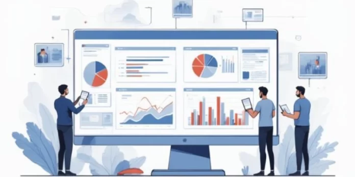 Ilustrasi dashboard sistem ERP Odoo yang menampilkan modul bisnis dan analisis biaya implementasi ERP.