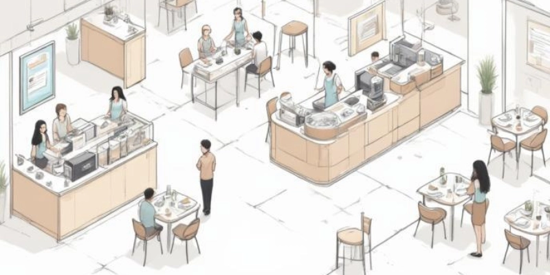 Ilustrasi alur kerja sistem antrean restoran dari pendaftaran hingga pelanggan dilayani.