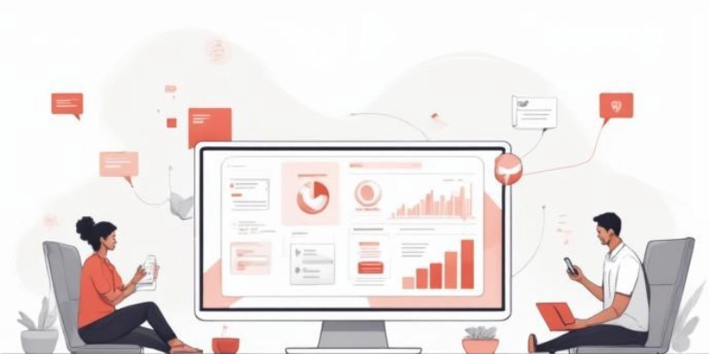 Ilustrasi fitur expense management software seperti scan struk, approval digital, integrasi data, dan dashboard laporan real-time.