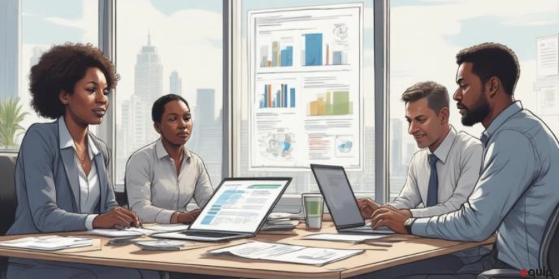 Tim keuangan memeriksa faktur pembelian dalam operasional bisnis