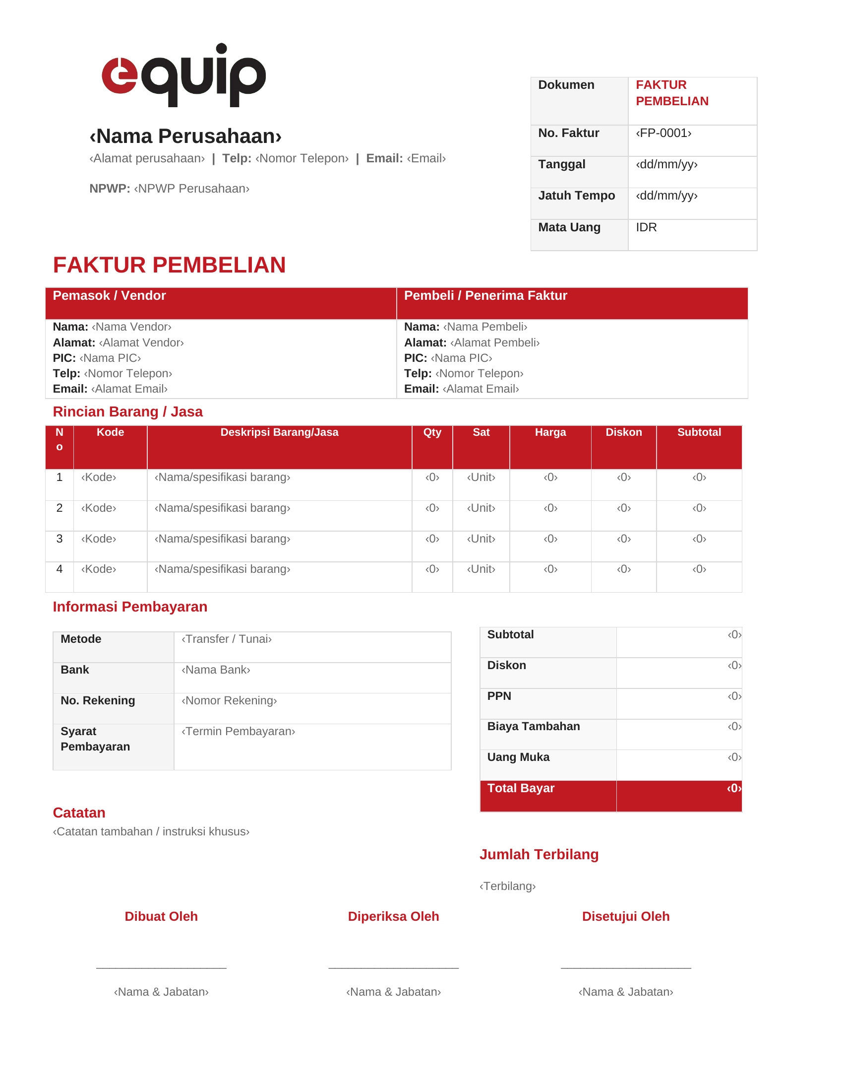 Contoh Faktur Pembelian