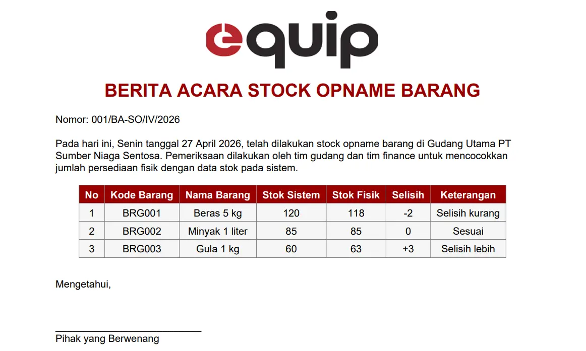 contoh berita acara stock opname barang