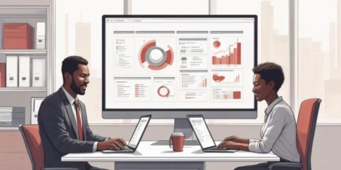 Tim perusahaan mengelola inventaris aset menggunakan sistem digital.