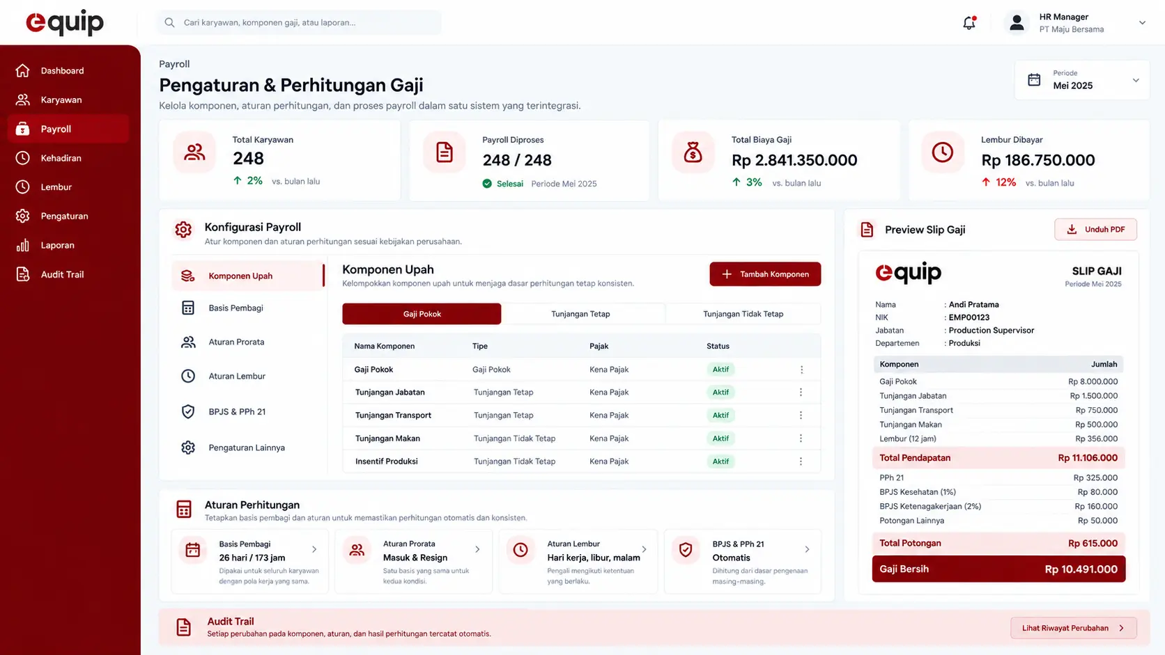 Dashboard equip payroll